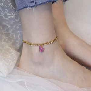 🎉 New Pink Butterfly Gold Anklet Ankle Bracelet